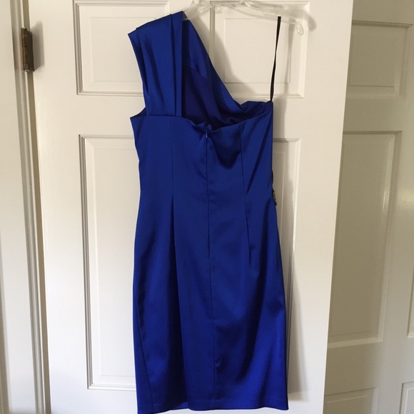 David Meister one shoulder cocktail dress blue - Picture 3 of 5